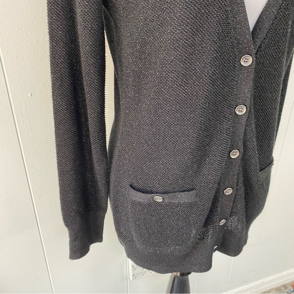 J. Mclaughlin Button Black Metallic Cardigan Sweater Women's Size Medium Long - Picture 5 of 15